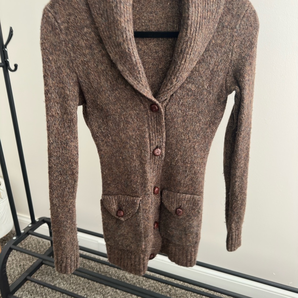 Ralph Lauren Rugby Brown Shawl Collar with Elbow Pads Women's Sweater